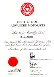 Certificate from the Institute of Advanced Motorists
