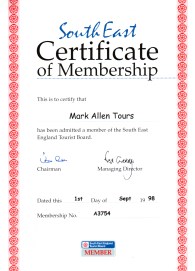 Certificate from the South East England Tourist Board